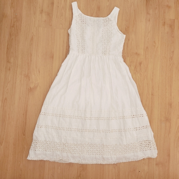 Tristan & Iseut Eyelet Cotton Summer Embroidery Dress Ivory Size 6 - Picture 2 of 6